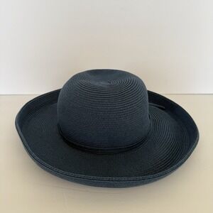 San Diego Hat Co Packable Sun Hat Women's Navy Blue Wide Brim Woven Resort Beach